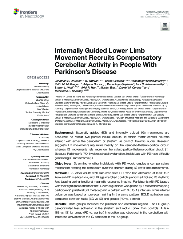 Internally Guided Lower Limb Movement Recruits Compensatory Cerebellar Activity in People With Parkinson's Disease