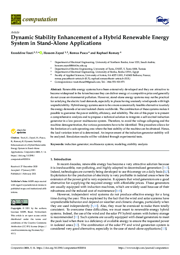 (PDF) Dynamic Stability Enhancement of a Hybrid Renewable Energy System ...