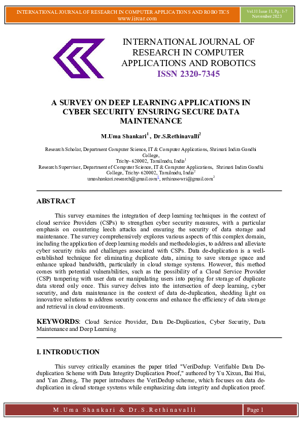 (PDF) A SURVEY ON DEEP LEARNING APPLICATIONS IN CYBER SECURITY ENSURING ...