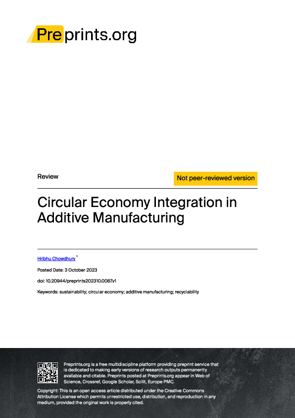 (PDF) Circular Economy Integration in Additive Manufacturing