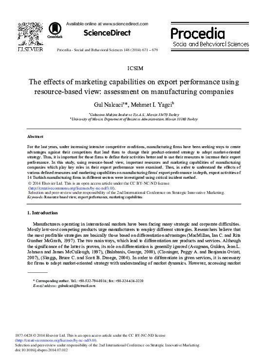 (PDF) The Effects of Marketing Capabilities on Export Performance Using ...