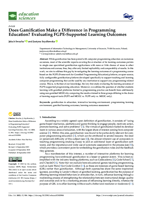 (PDF) Does Gamification Make a Difference in Programming Education ...