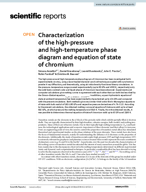(PDF) Characterization of the High-Pressure and High-Temperature Phase ...