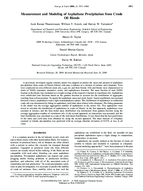 (PDF) Measurement and Modeling of Asphaltene Precipitation from Crude ...