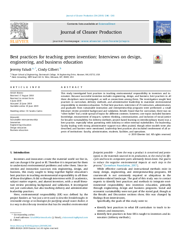 (PDF) Best practices for teaching green invention: Interviews on design ...