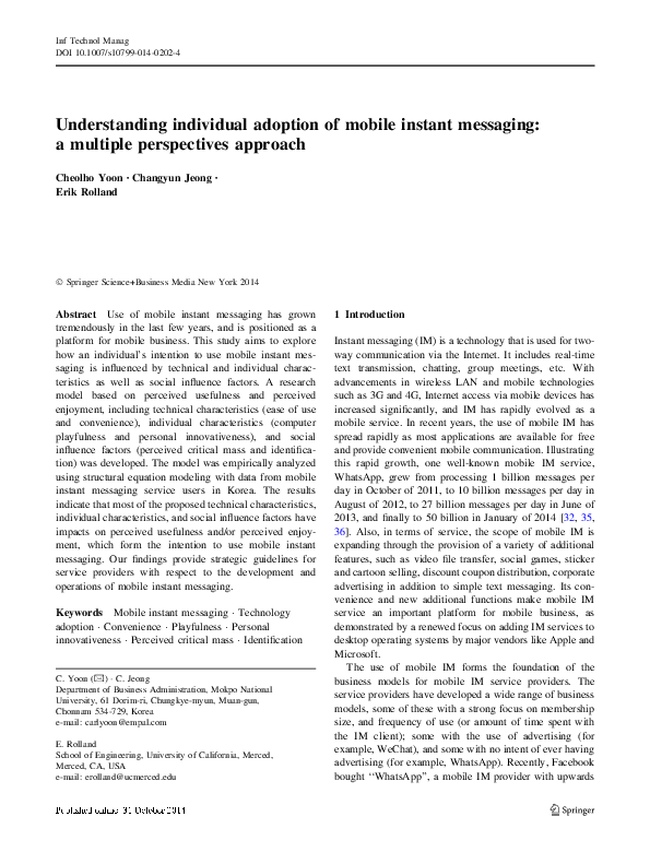 (PDF) Understanding individual adoption of mobile instant messaging: a ...