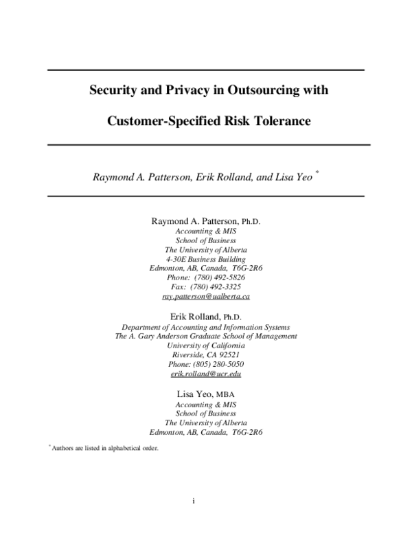 (PDF) Managing Outsourcing Risks with Tolerance Levels
