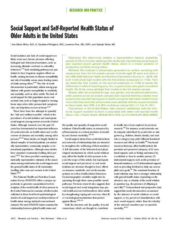 (PDF) Social Support and Self-Reported Health Status of Older Adults in ...