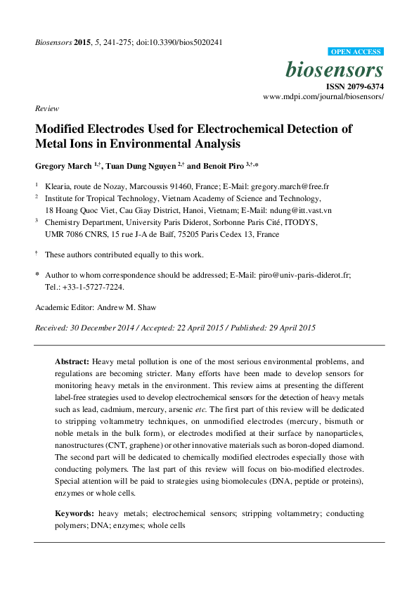 (PDF) Modified Electrodes Used for Electrochemical Detection of Metal ...