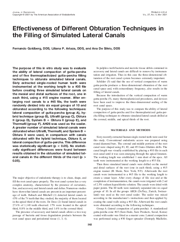 (PDF) Effectiveness of Different Obturation Techniques in the Filling