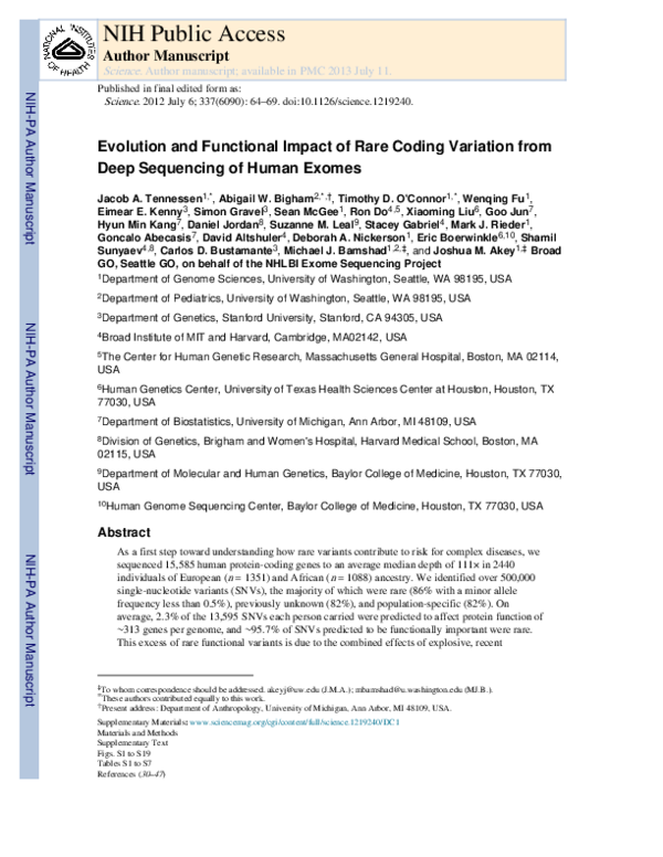 (PDF) Evolution and Functional Impact of Rare Coding Variation from ...