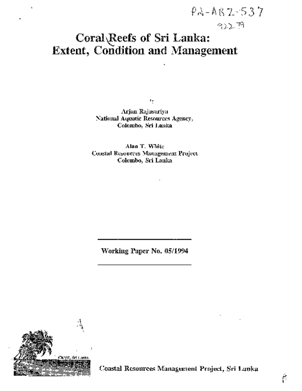 (PDF) Coral Reefs of Sri Lanka: Review of Their Extent, Condition, and ...