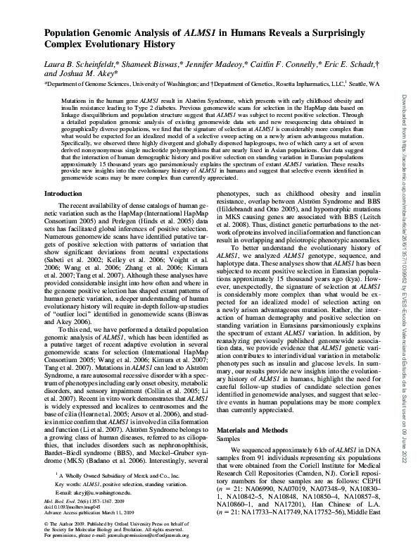 (PDF) Population Genomic Analysis of ALMS1 in Humans Reveals a ...