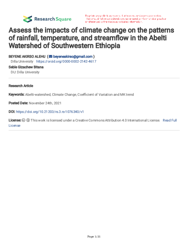(PDF) Assess the impacts of climate change on the patterns of rainfall ...