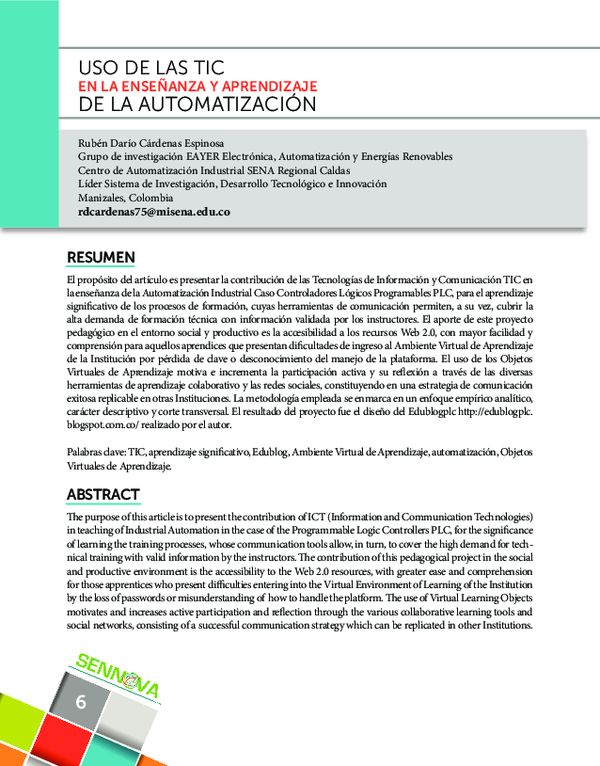 (PDF) Uso de las TIC en la enseñanza y aprendizaje de la automatización