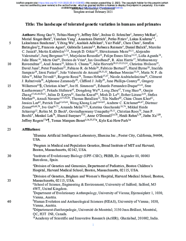 (PDF) The landscape of tolerated genetic variation in humans and primates