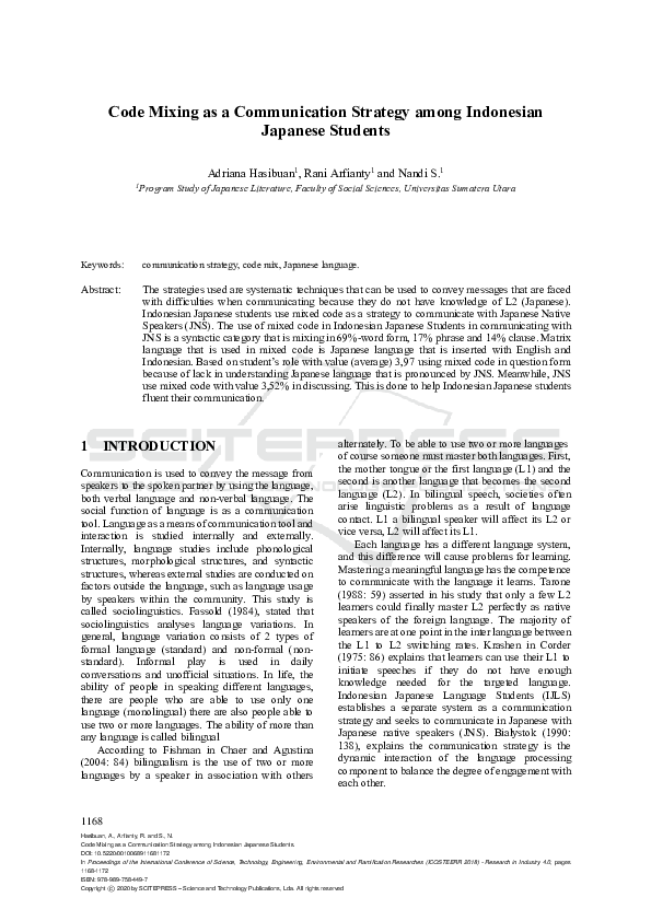 (PDF) Code Mixing as a Communication Strategy among Indonesian Japanese ...