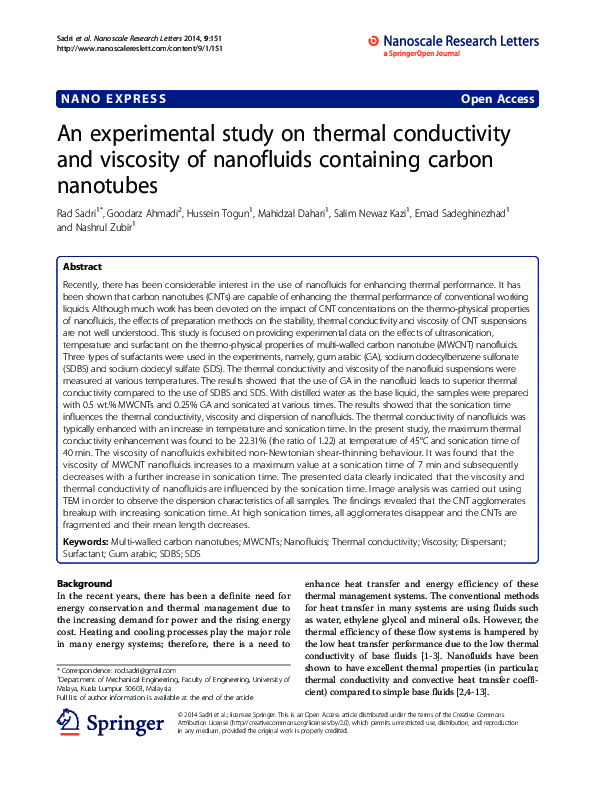 (PDF) Experimental Study on Thermal Conductivity and Viscosity of Water ...