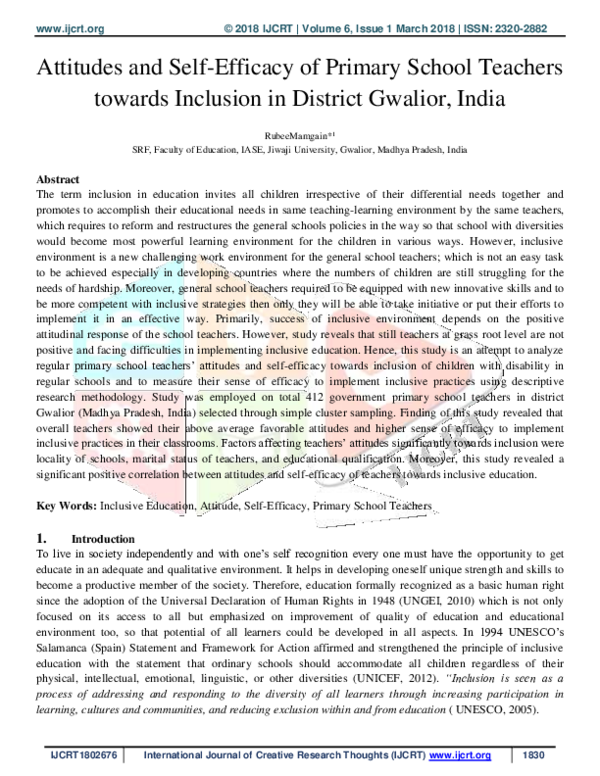 (PDF) Attitudes and Self-Efficacy of Primary School Teachers towards ...