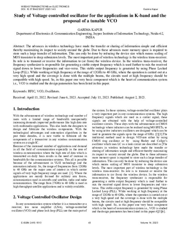 (PDF) Study of Voltage Controlled Oscillator for the Applications in K ...