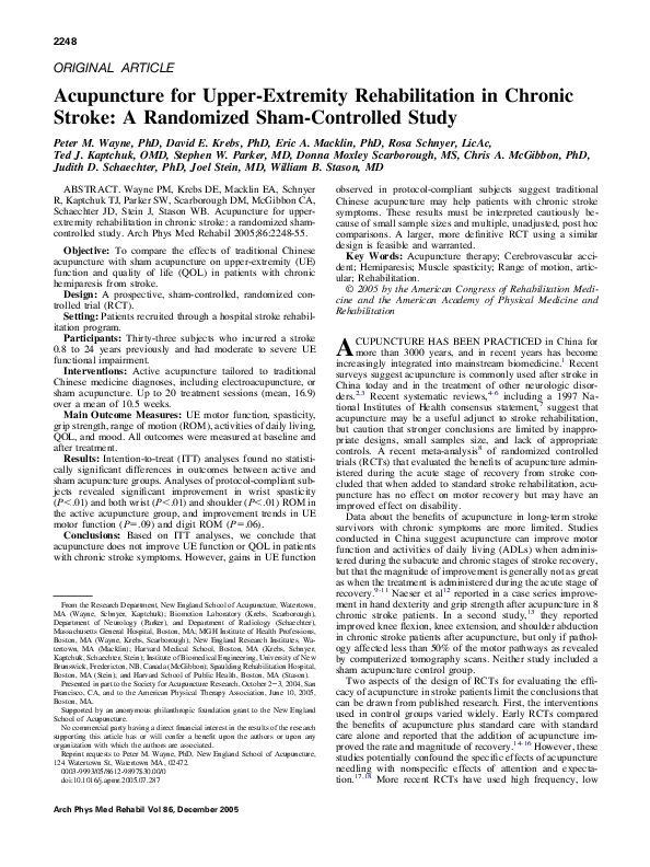 (PDF) Acupuncture for Upper-Extremity Rehabilitation in Chronic Stroke ...