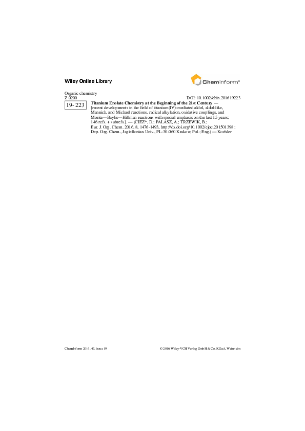 (PDF) ChemInform Abstract: Titanium Enolate Chemistry at the Beginning ...