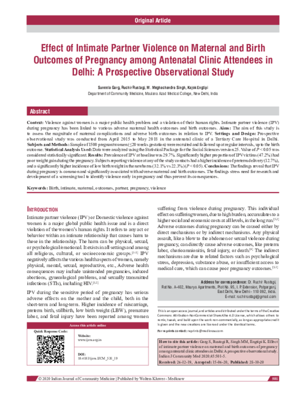 (PDF) Effect of intimate partner violence on maternal and birth ...