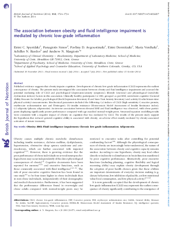 (PDF) The association between obesity and fluid intelligence impairment ...