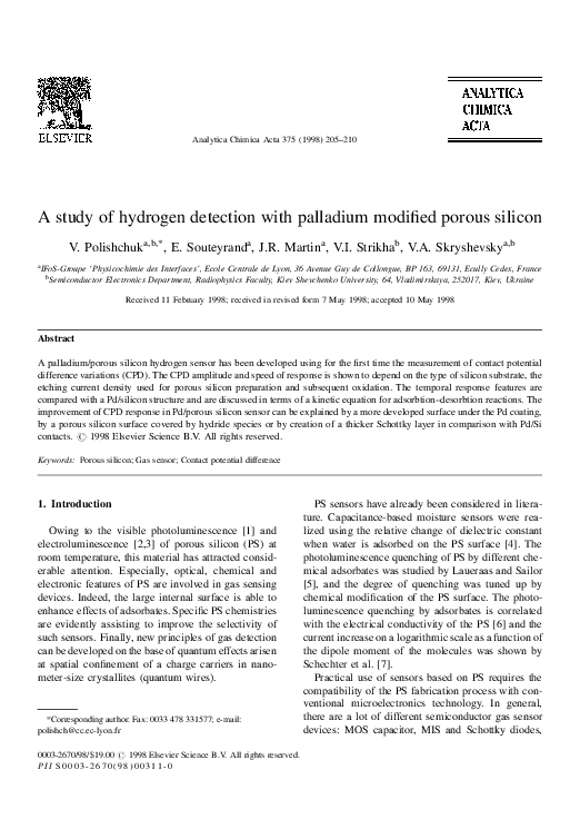 (PDF) A study of hydrogen detection with palladium modified porous silicon