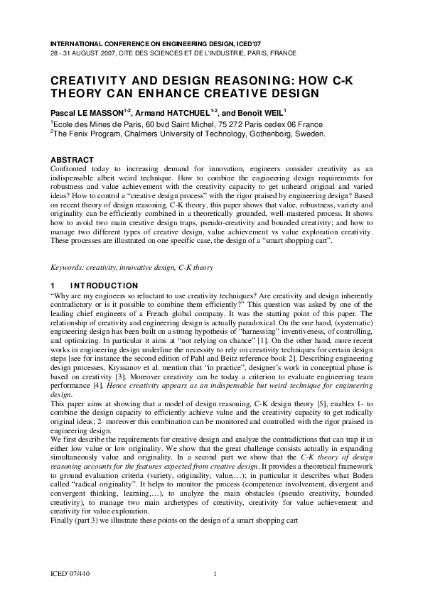 (PDF) Creativity and Design Reasoning: How C-K Theory Can Enhance ...
