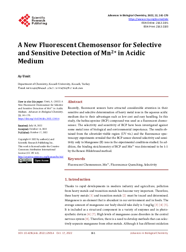 (PDF) A New Fluorescent Chemosensor for Selective and Sensitive ...