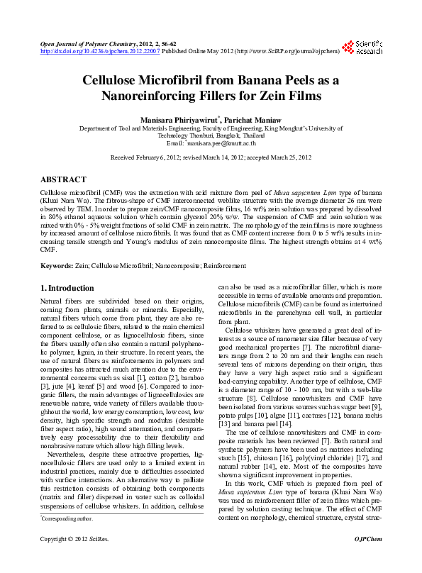 (PDF) Cellulose Microfibril from Banana Peels as a Nanoreinforcing ...