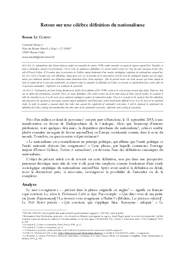 (PDF) Retour sur une célèbre définition du nationalisme