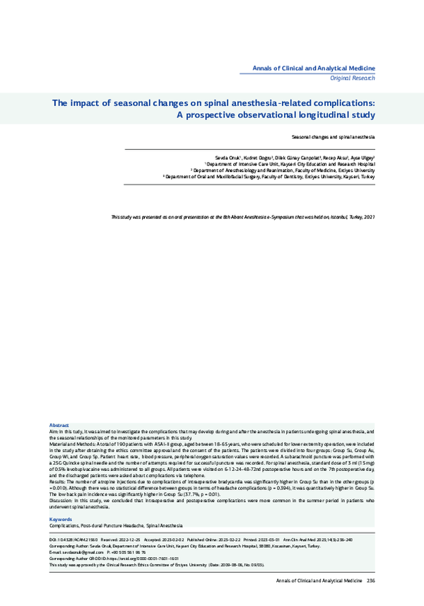 (PDF) The impact of seasonal changes on spinal anesthesia-related ...