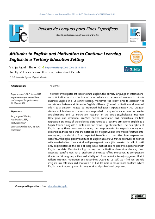 (PDF) Attitudes to English and motivation to continue learning English ...