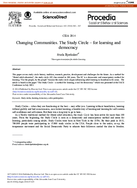 (PDF) Changing Communities. The Study Circle – For Learning and democracy