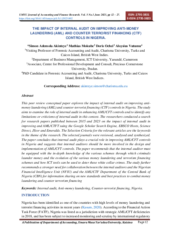 (PDF) The Impact of Internal Audit on Improving Anti-Money Laundering ...