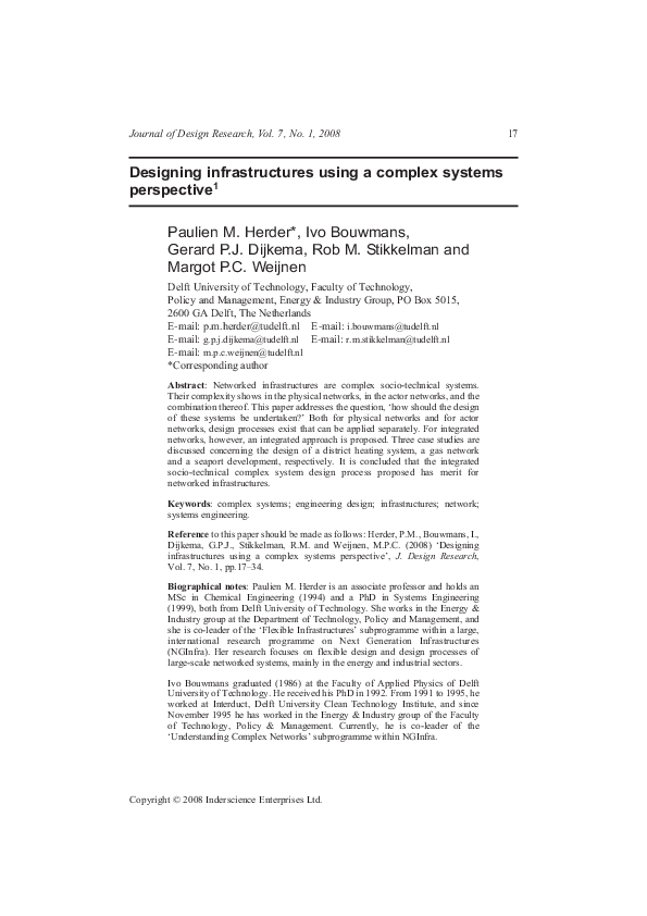 (PDF) Designing infrastructures using a complex systems perspective