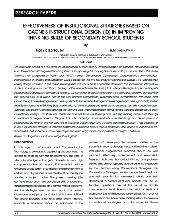 (PDF) Effectiveness Of Instructional Strategies Based On Gagne s ...
