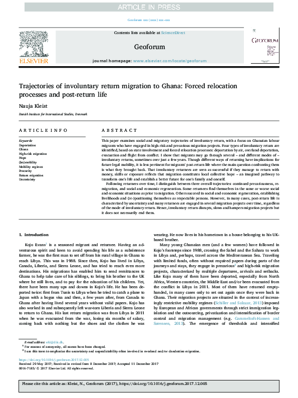 (PDF) Trajectories of involuntary return migration to Ghana: Forced ...