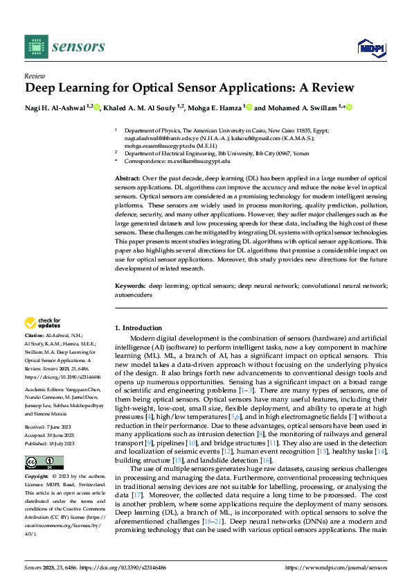 (PDF) Deep Learning for Optical Sensor Applications: A Review