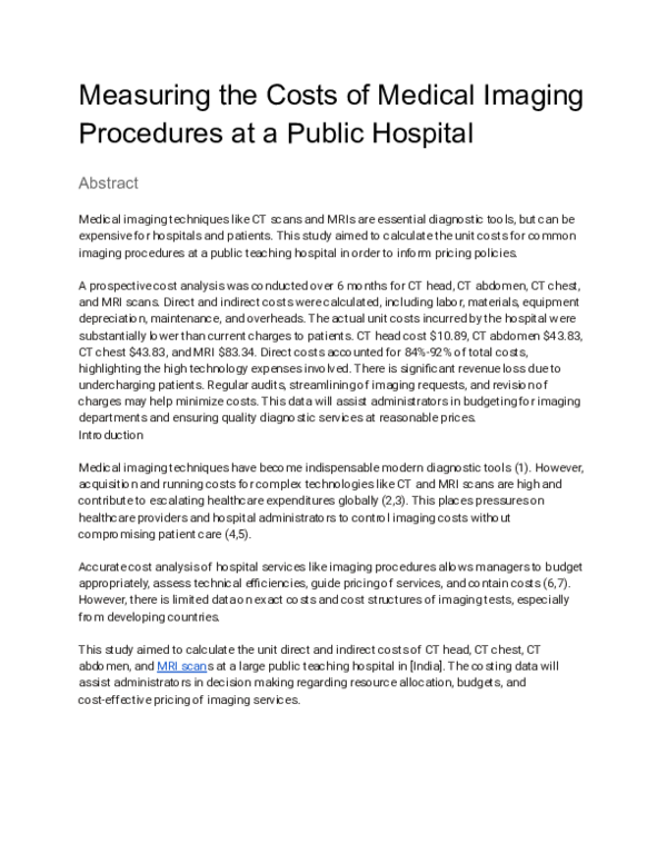 (PDF) Measuring the Costs of Medical Imaging Procedures at a Public ...