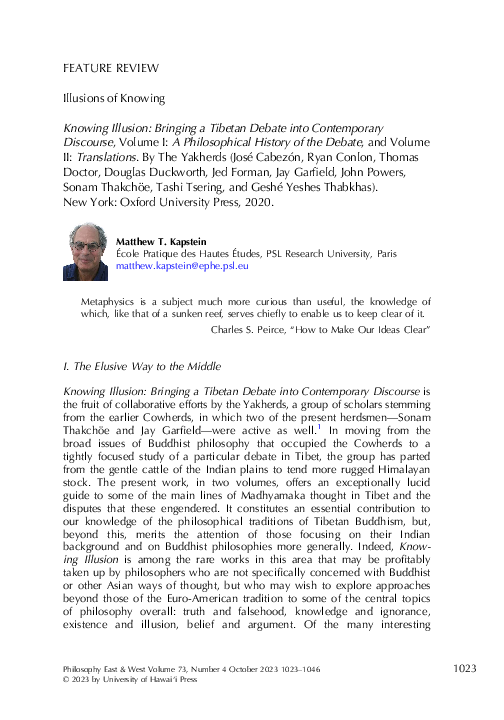 First page of “Knowing Illusion: Bringing a Tibetan Debate into Contemporary Discourse, Volume I: A Philosophical History of the Debate, and Volume II: Translations”