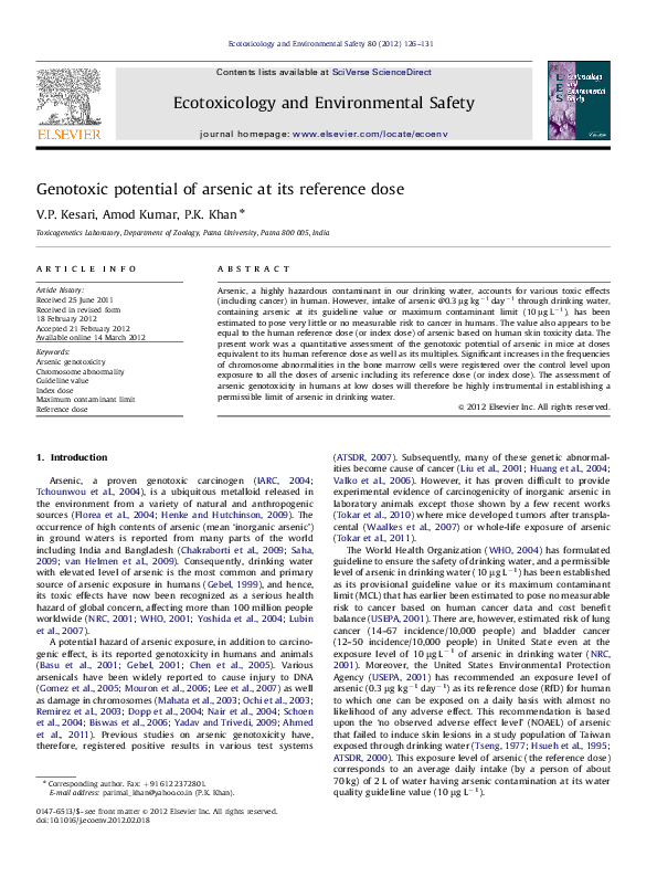 Genotoxic potential of arsenic at its reference dose