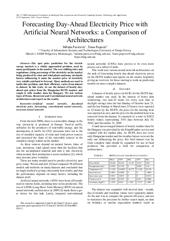(PDF) Forecasting Day-Ahead Electricity Price with Artificial Neural ...