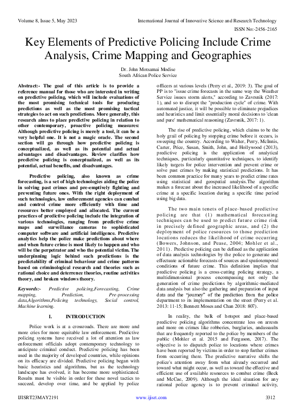 (PDF) Key Elements of Predictive Policing Include Crime Analysis, Crime ...