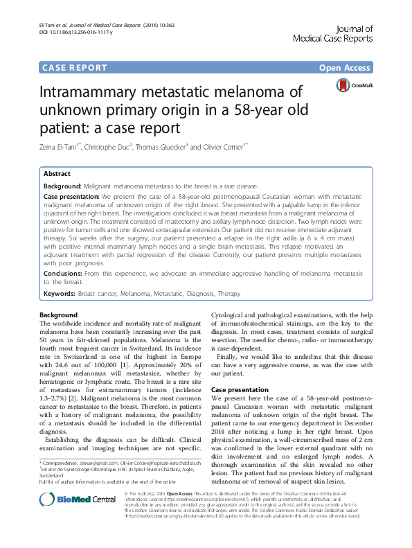 (PDF) Intramammary metastatic melanoma of unknown primary origin in a ...
