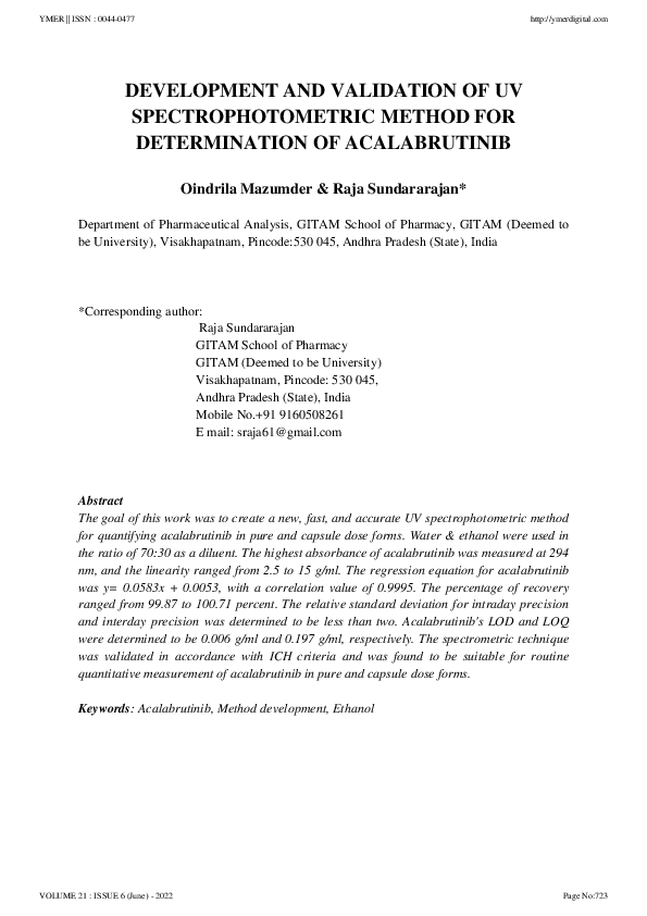 (PDF) Development and Validation of Uv Spectrophotometric Method for ...