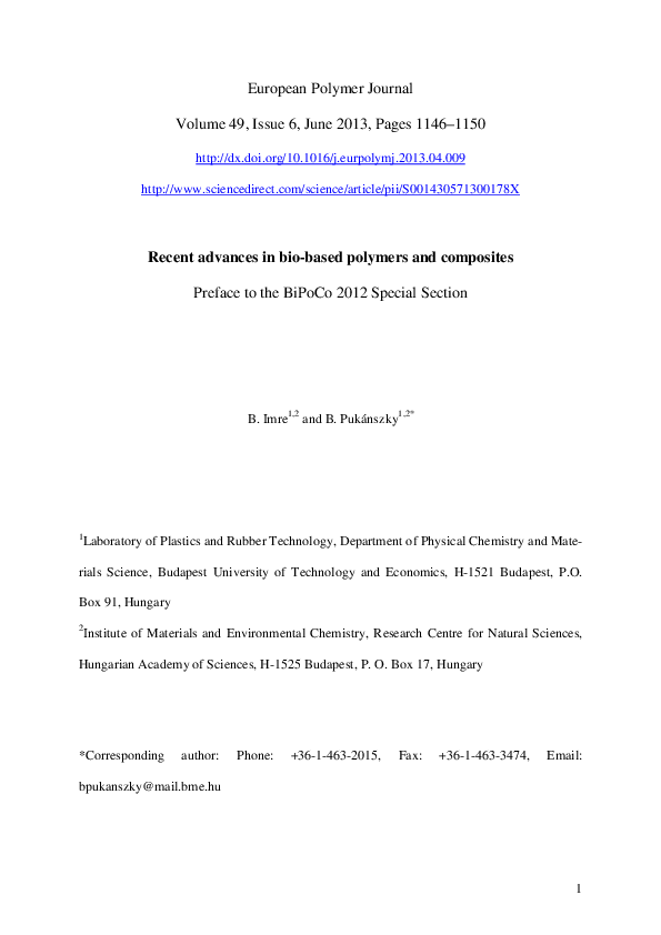 (PDF) Recent advances in bio-based polymers and composites