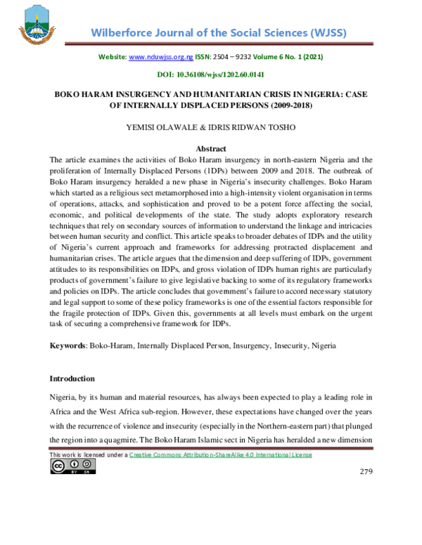 (PDF) Boko Haram Insurgency and Humanitarian Crisis in Nigeria: Case of ...